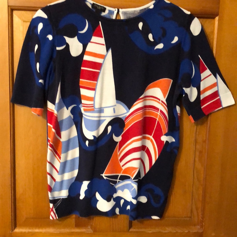 Emilio Pucci Navy Multi-Color Sailboat Print Short Sleeve Top
